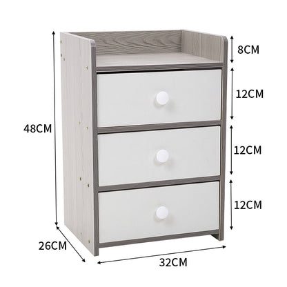 Bedside table with 3 drawers dimensions in cm: 32cm wide, 26cm deep, 48cm high