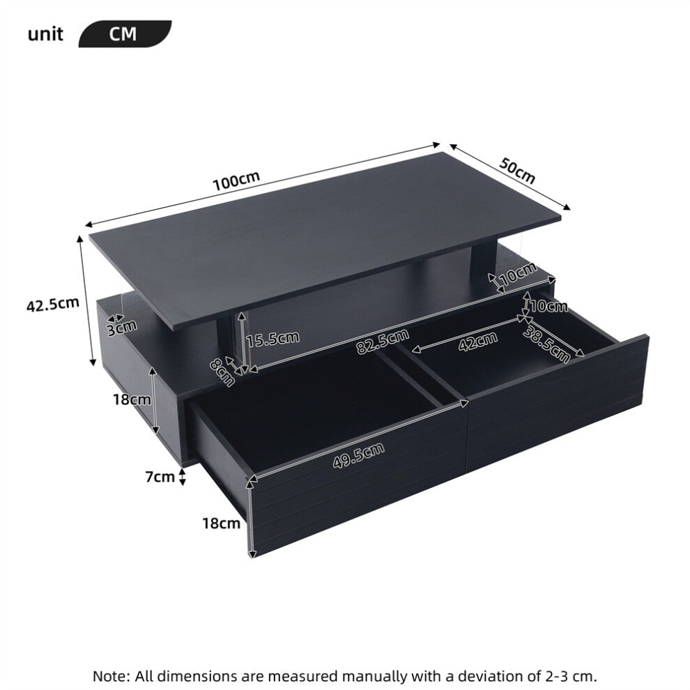 Dimensions of black coffee table with drawers 100cm long 50cm deep 42.5cm high