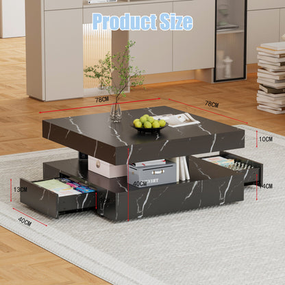 Dimensions of black marble coffee table 78 x 78cm, 40cm high with drawer sizes