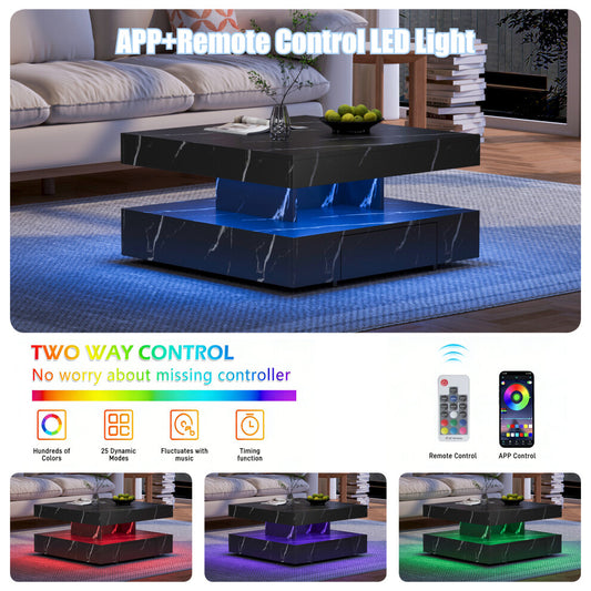 Black marble effect LED coffee table with app and remote control colour lighting