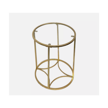 Top view of the gold metal frame showing the clear glass top support brackets and interlocking arc base