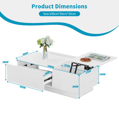 Dimensions of lift top coffee table 100cm long 50cm wide 35cm high with drawer and storage well sizes