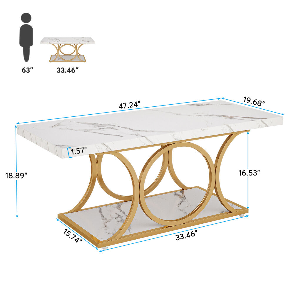 Rectangle marble coffee table dimensions: 120cm long, 50cm wide, 48cm high with 85cm x 40cm shelf