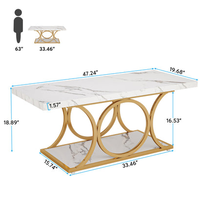 Rectangle marble coffee table dimensions: 120cm long, 50cm wide, 48cm high with 85cm x 40cm shelf