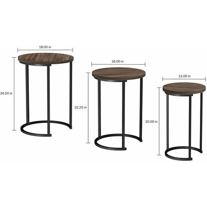 Round nest of tables set of 3 dimensions: 45.7cm, 40.6cm and 30.5cm diameter