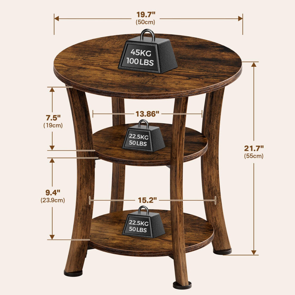 Dimensions of three tier small coffee table 50cm wide 55cm high with supplier load ratings