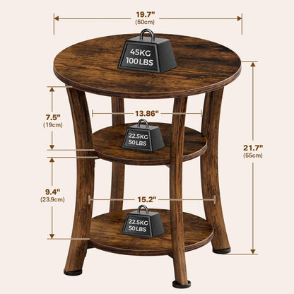Dimensions of three tier small coffee table 50cm wide 55cm high with supplier load ratings
