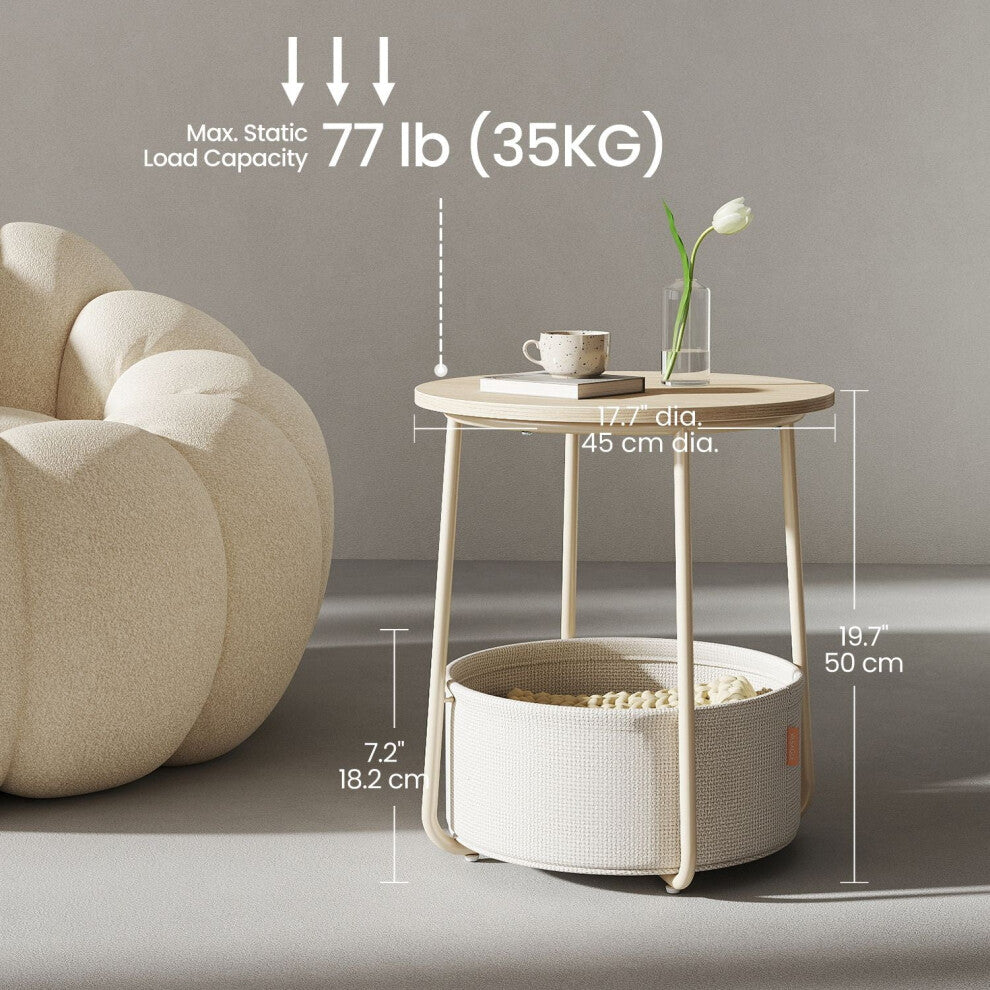 Dimensions of small coffee table with storage 45cm diameter 50cm high with 35kg supplier load rating