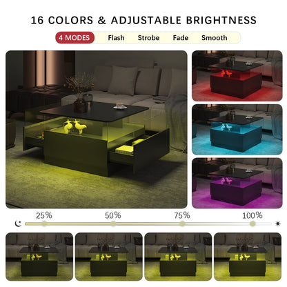 Square LED coffee table lighting with 16 colours, 4 modes (flash, strobe, fade, smooth) and adjustable brightness