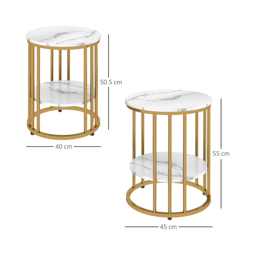 White and gold side tables dimensions: 45cm x 55cm and 40cm x 50.5cm