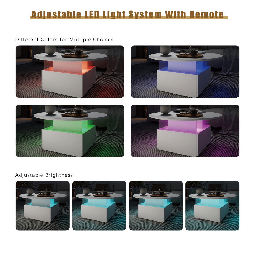 White LED coffee table shown in red, blue, green and purple light settings